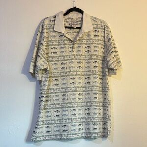 Summa Men's XL Fish Pattern Polo Shirt - White and Blue